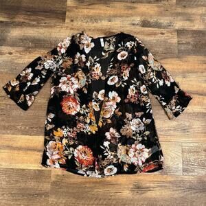 Dark Romantic Sheer Floral Kimono S Black 3/4 Fairy Ethereal Whimsygoth Layer